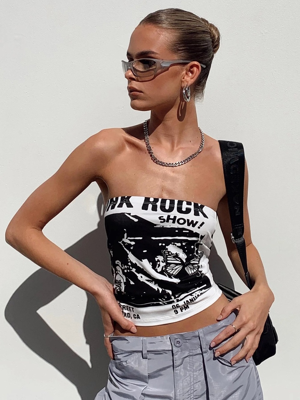 Princess Polly Black & White Graphic Strapless Tube Top